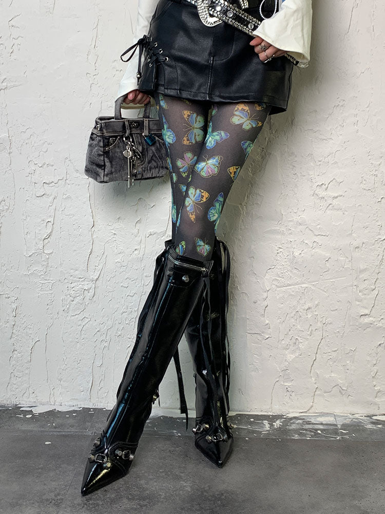 Punk Schwarze Y2K Schmetterlingsstrumpfhose