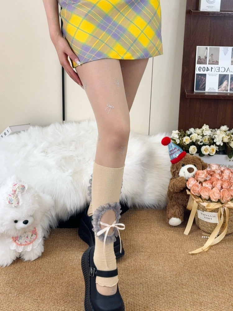 Tights Y2K Nude Bowknot Semi-sheer Pattern