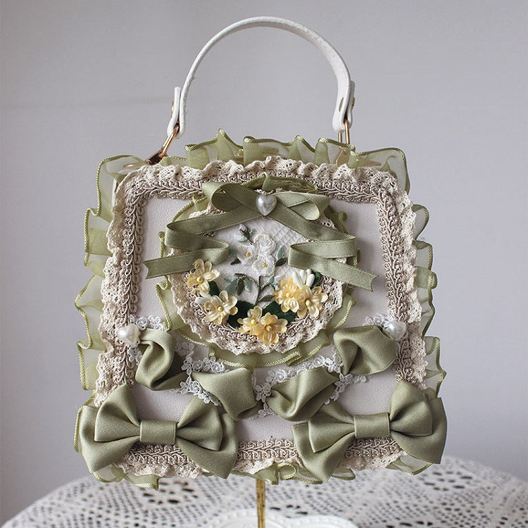 Lace Lolita Adorned Handbag and with Bows – Options Flower 9 Ribbon Color Elegant Classic