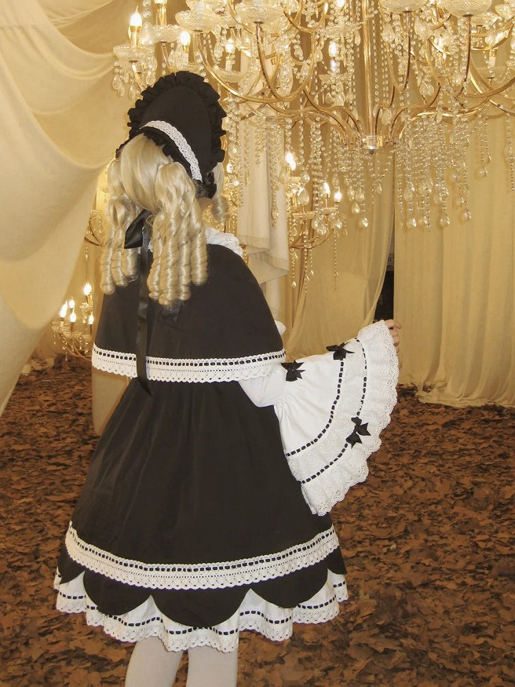 Decoration Black Bowknots White Peter Pan Collar Bell Sleeves Blouse