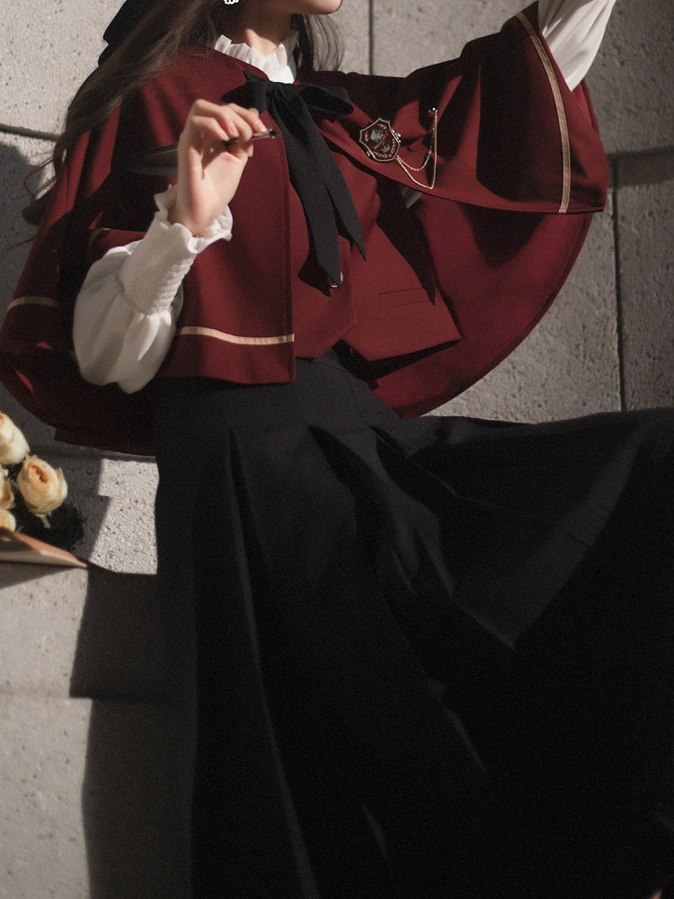 JK Uniform Red Cape with Self-tie Straps