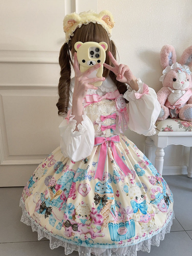Skirt Print Teddy Lolita Jumper and Yellow Sweet Cream Ice
