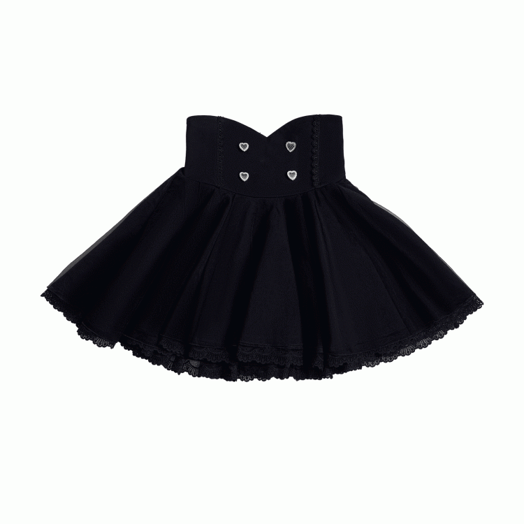 Trim Skirt Buttons Lace Sweetheart with Jirai Kei Black High Waist