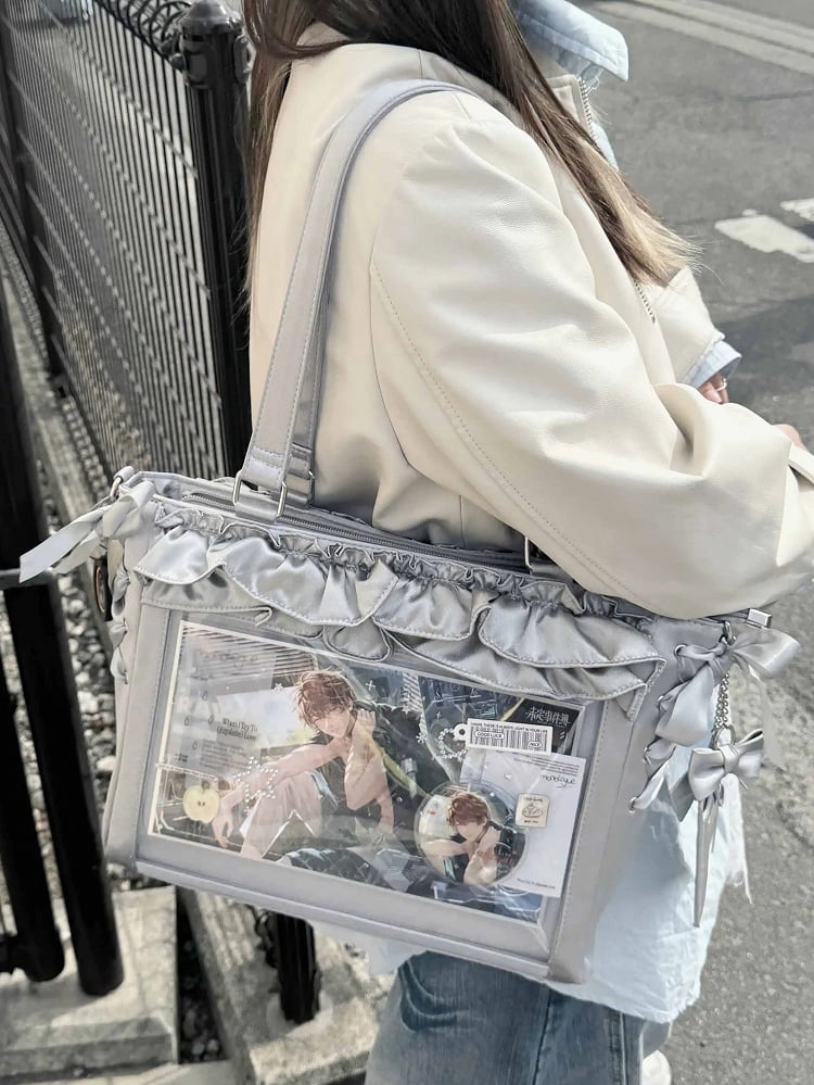 Silver Trims Holder Straps Satin Ruffle With Card Self-tie Bag Ita Bow