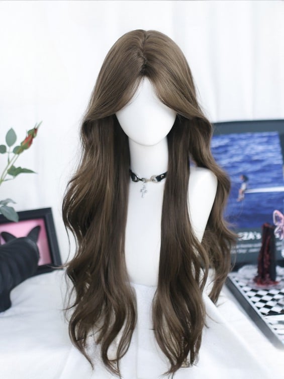 Curtain 65-70CM Bangs Wavy Brown With Wig Length