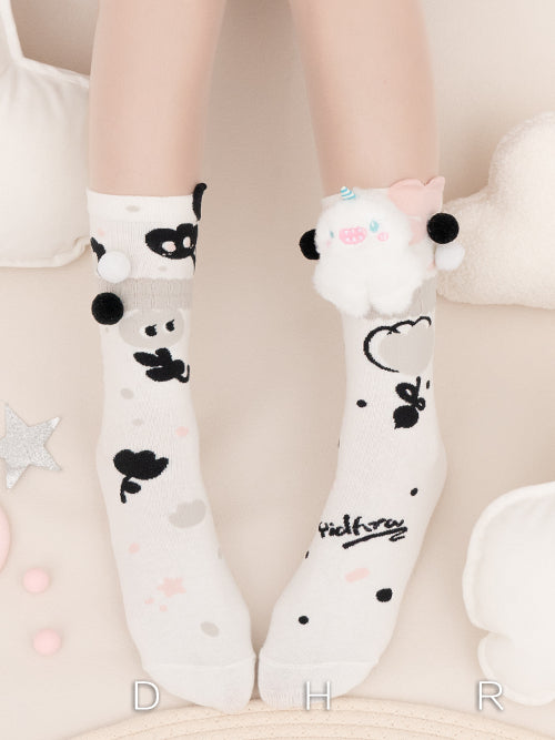 Süße Lolita-Socken mit niedlichem Plüschtier verziert