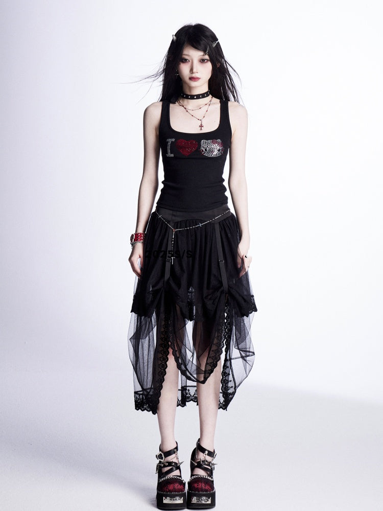 Tiered Mesh Skirt Trim Black Lace