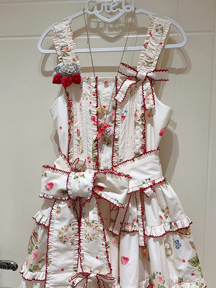 Bunny Pink House Dress Hemline Print Lolita Red Fashion and Strawberry