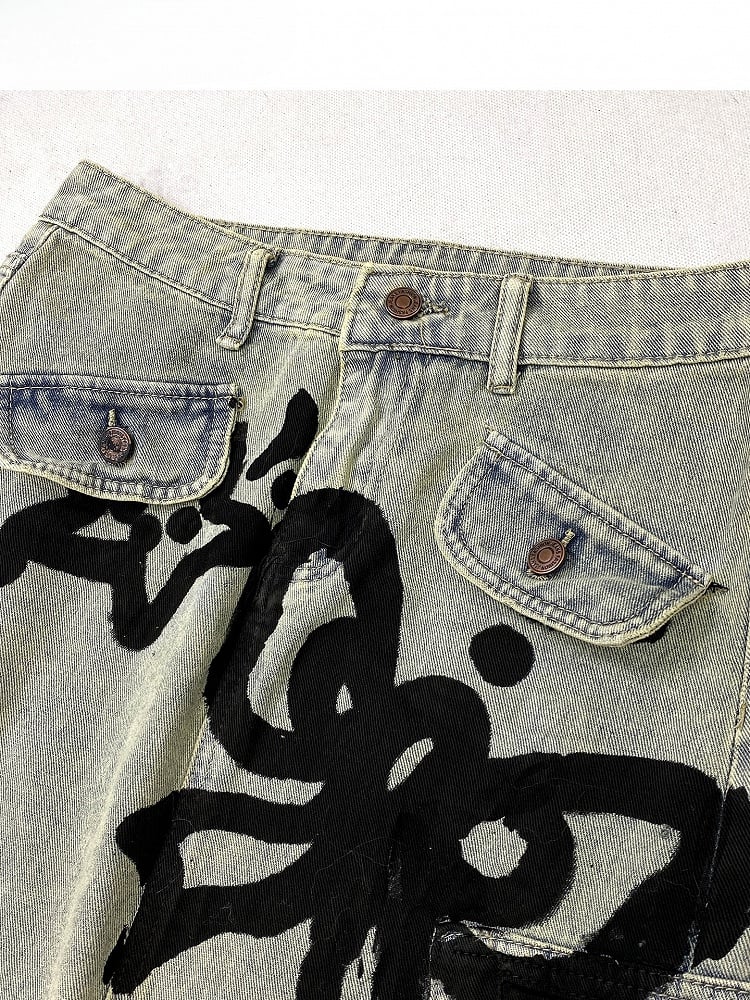 And Y2K Bowknot Kitty Skirt Denim Print Blue