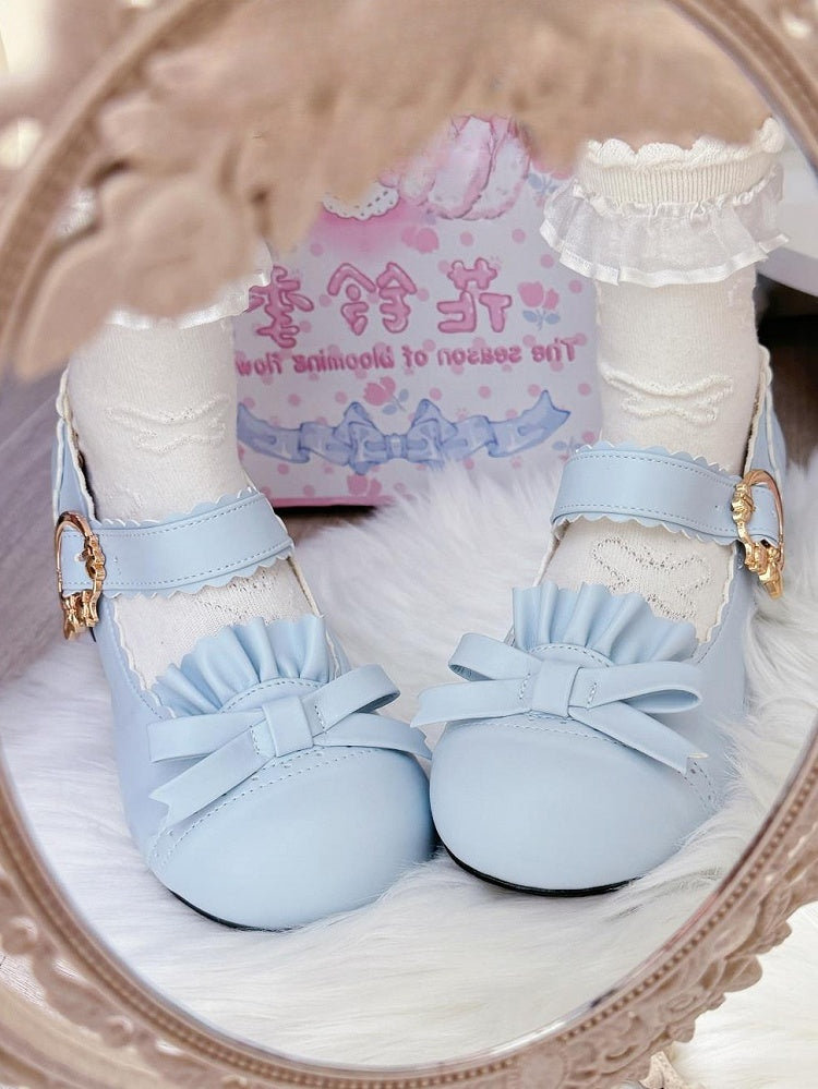 Bow Accent - Mary Janes Blue Mid-heel in PU
