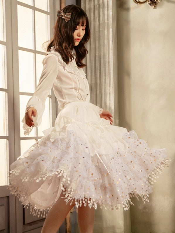 Length Fish-bone Glittering Stars Gorgeous White/Beige/Black Adjustable Petticoat
