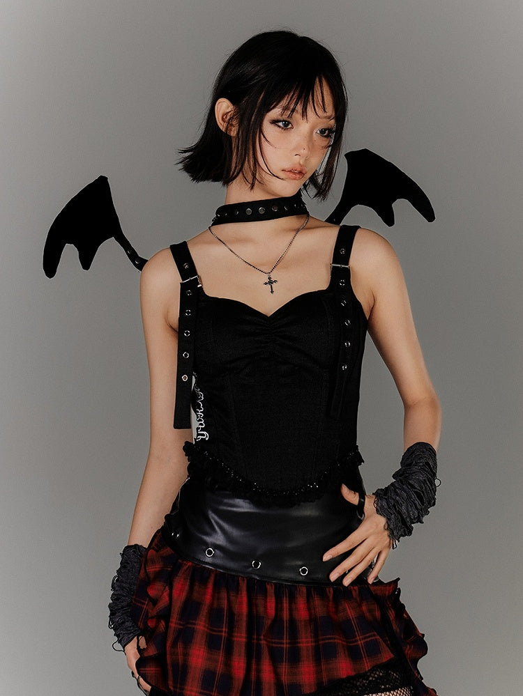Glamorous Sleeveless Corset Top Straps Black Sweetheart Neckline Buckle Shoulder