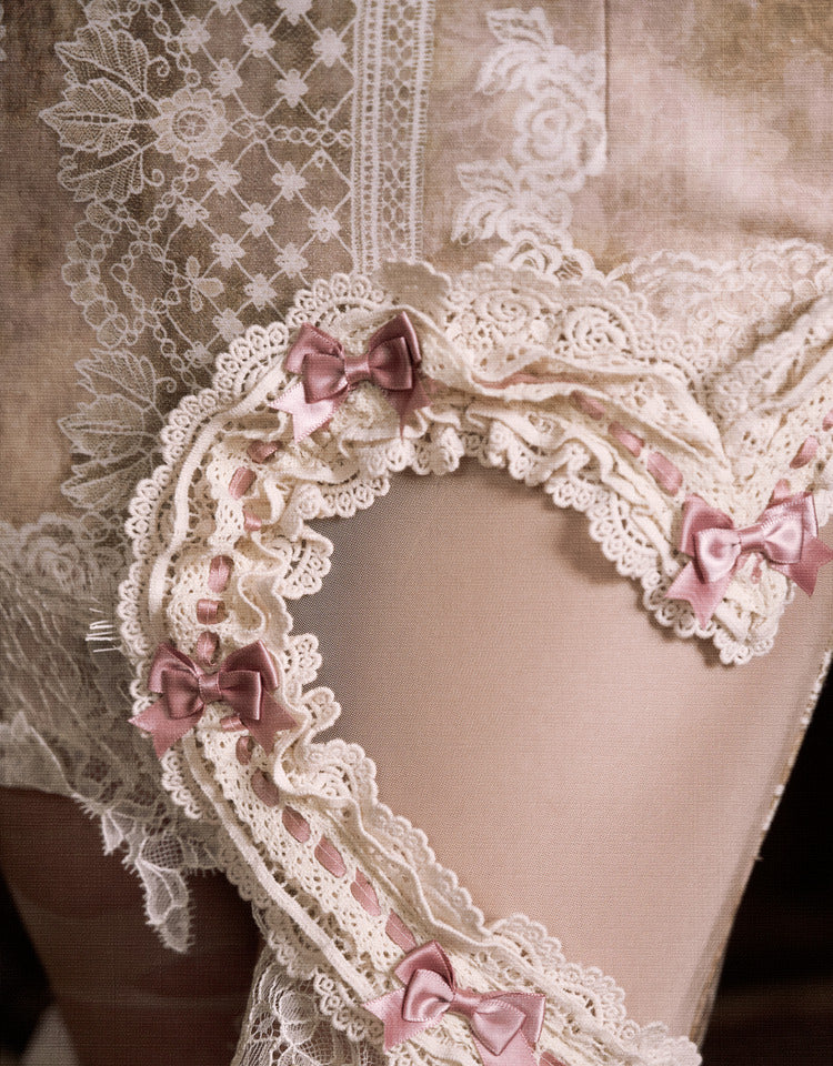 Side Lace Skirt and Cutout Accents Bow Pink Heart-shaped