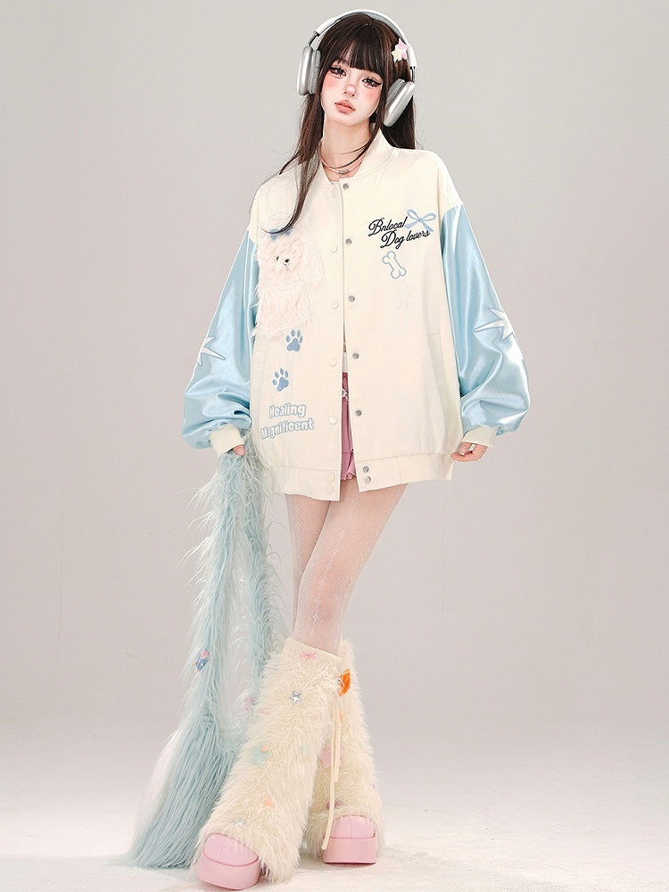 Blau/Rosa süße Welpen-Baseballjacke