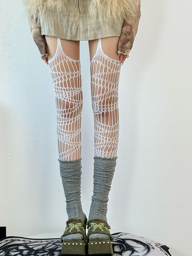 Suspender Black/White/Brown/Gray/Red Y2K Cut-out Design Stockings