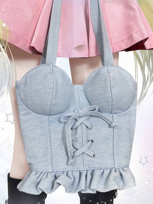 Denim Light Corset-shaped Crossbody Bag Blue