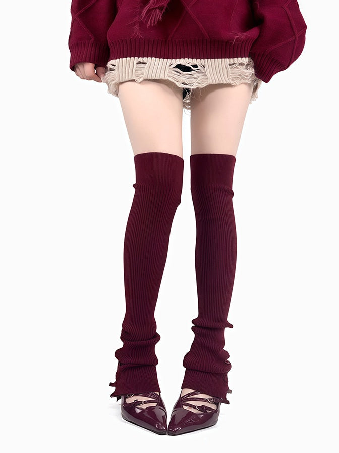 Off-white/Grey/Wine Red/Black Button Knitted Leg Warmers