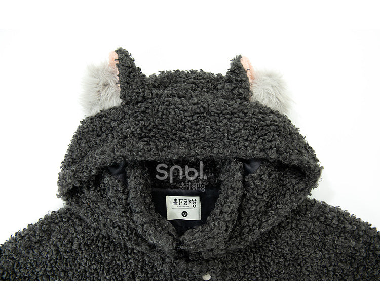 Coat Ears Hooded Fleece Wolf Gray