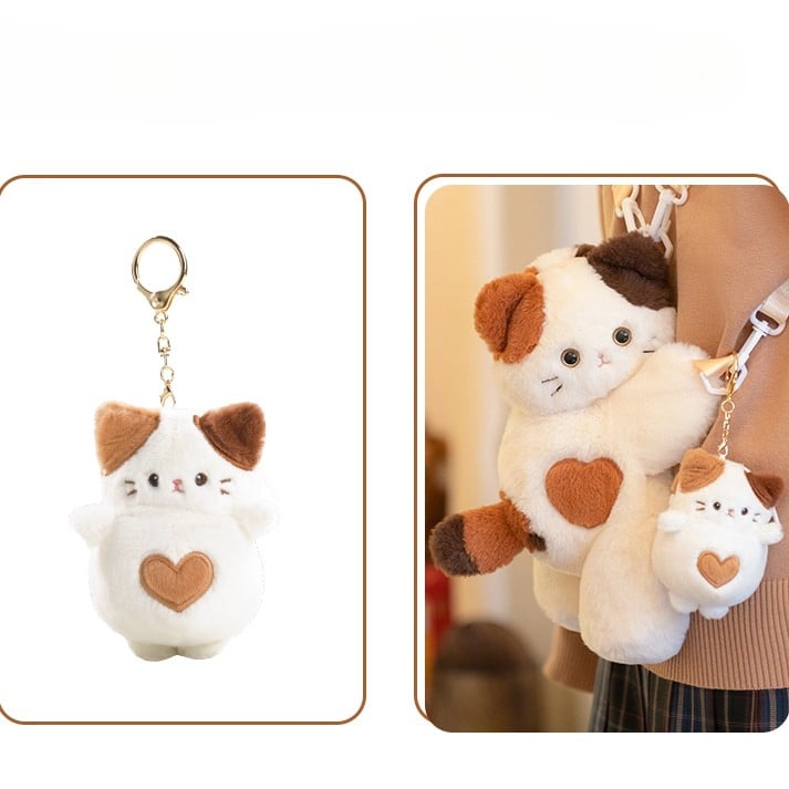 Small/Middle/Large Backpack/Crossbody Options Bag Cute 3 Keychian Heart Size White Kitty + Plush