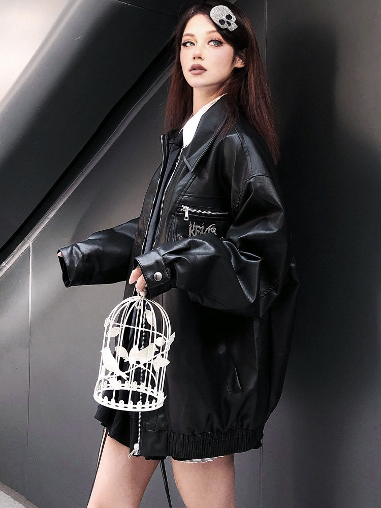 Punk Black Metal Letters verzierte Motorradjacke