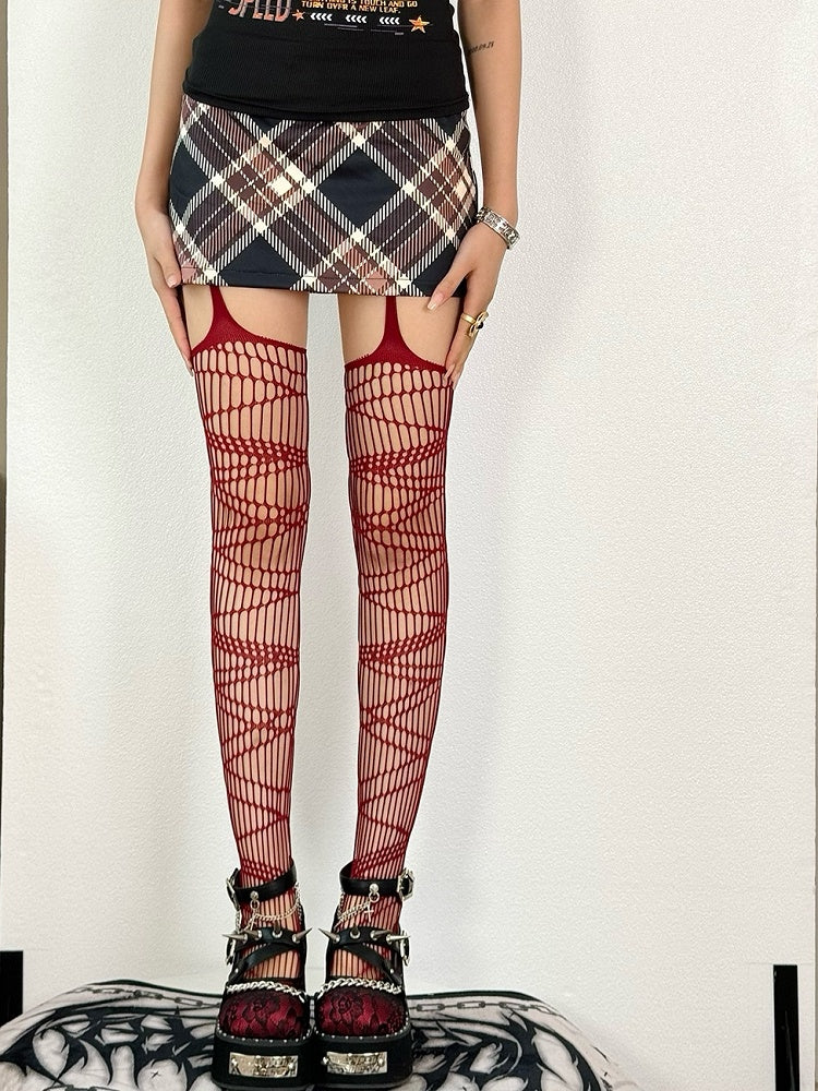 Suspender Black/White/Brown/Gray/Red Y2K Cut-out Design Stockings