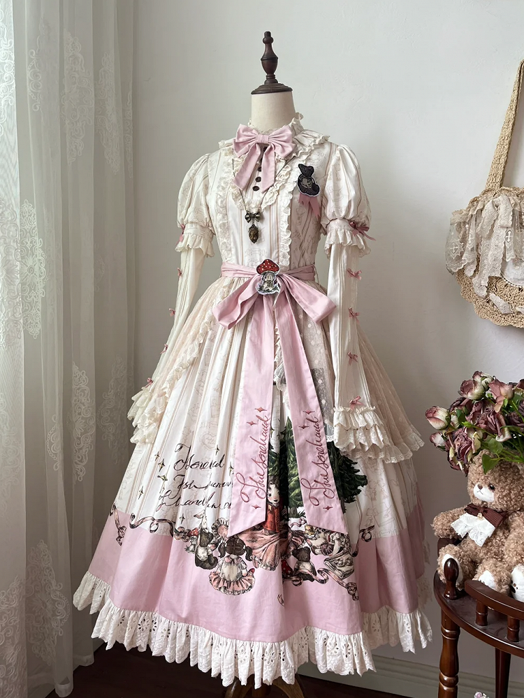 Piece Cotton Lolita Sleeves Sweet Plus Short Creamy One Available Sizes Dress