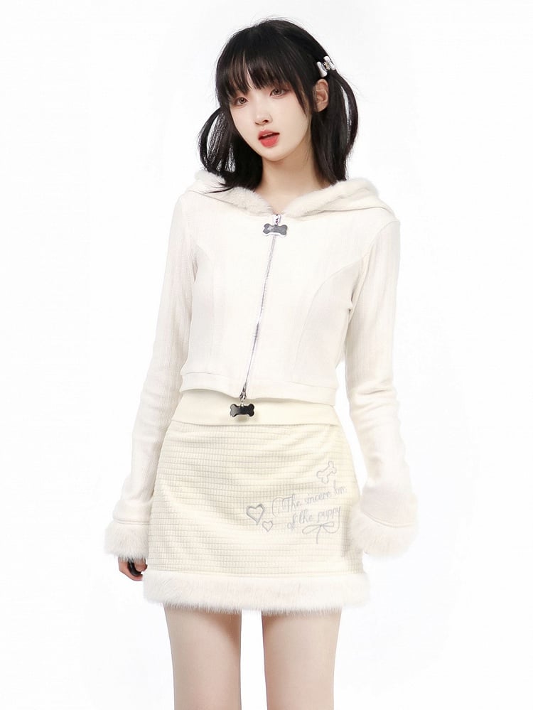 Silver Mini Skirt Cream-colored Plaid Embroidery