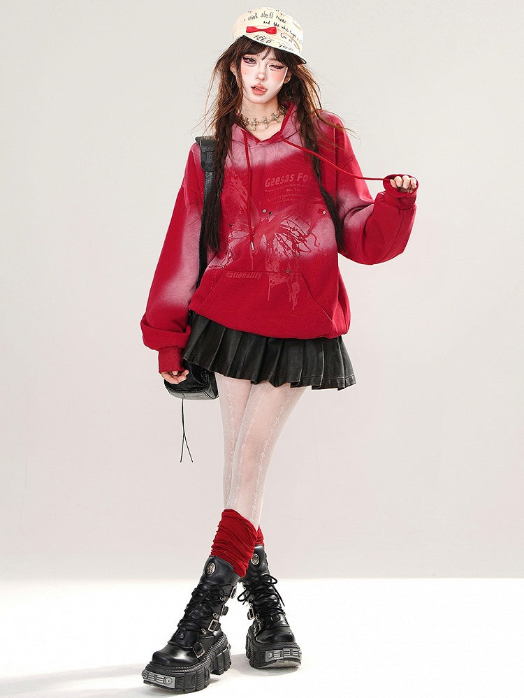 Schwarz/Roter Schmetterlings-Batik-Hoodie