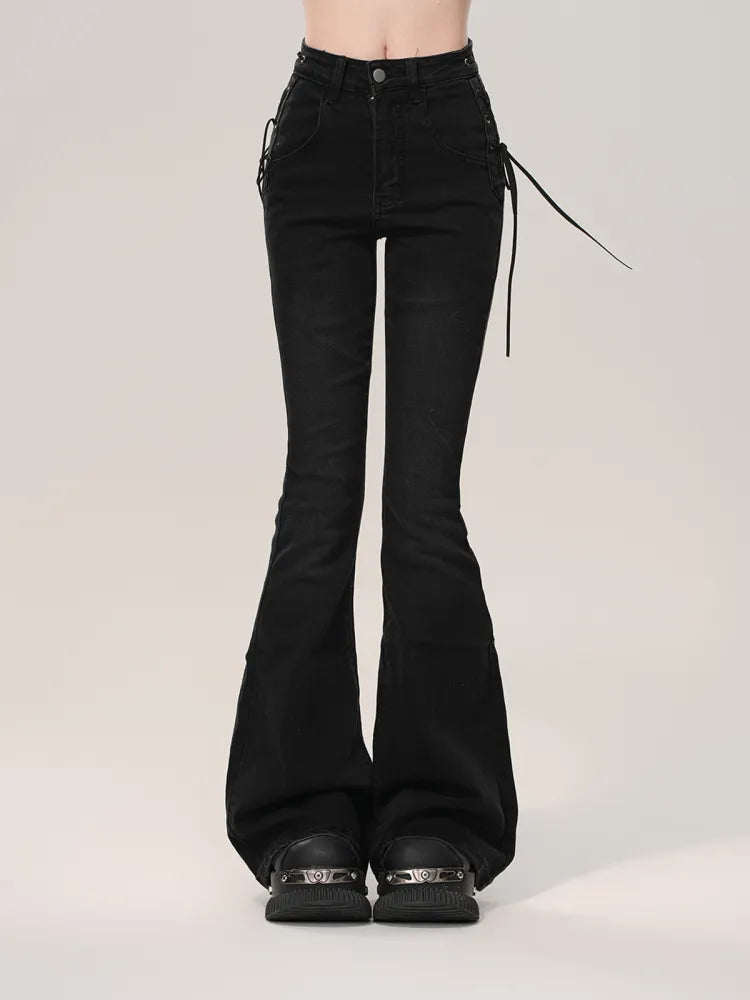 Jeans Detail Black Fishtail Lace-up