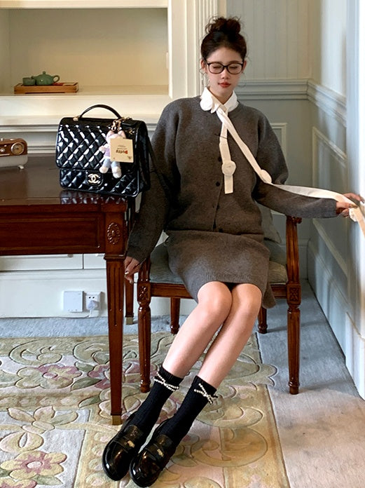 Schwarz/Milchweiße Wadensocken mit Strass-Schleife