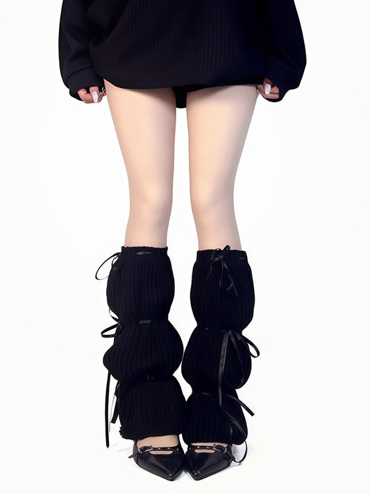 Black/Apricot/Brown Knit Leg Warmers