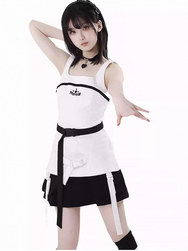 with Neck Techwear Tank Top Wasteland Snap White Square Belt Punk