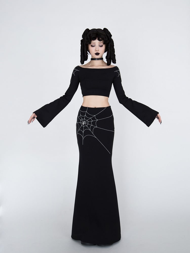 Gothic Black Spiderweb Mermaid Skirt