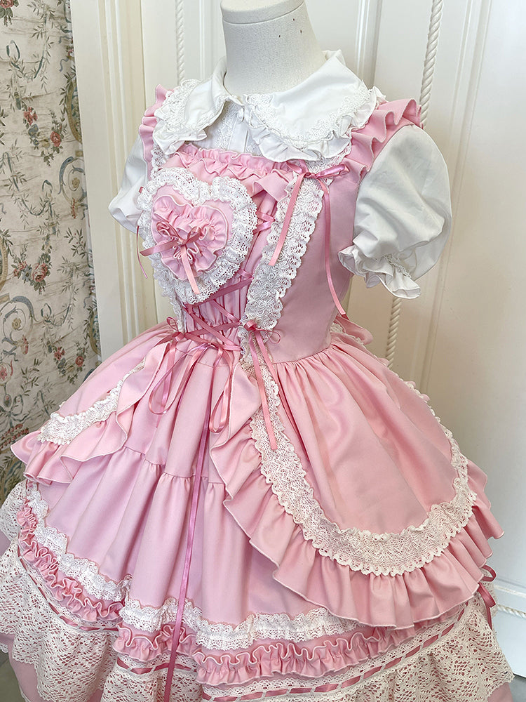 Altes Kleid Rock Lolita Abnehmbarer Pullover Gepolstert Herz Schule Rosa Mieder