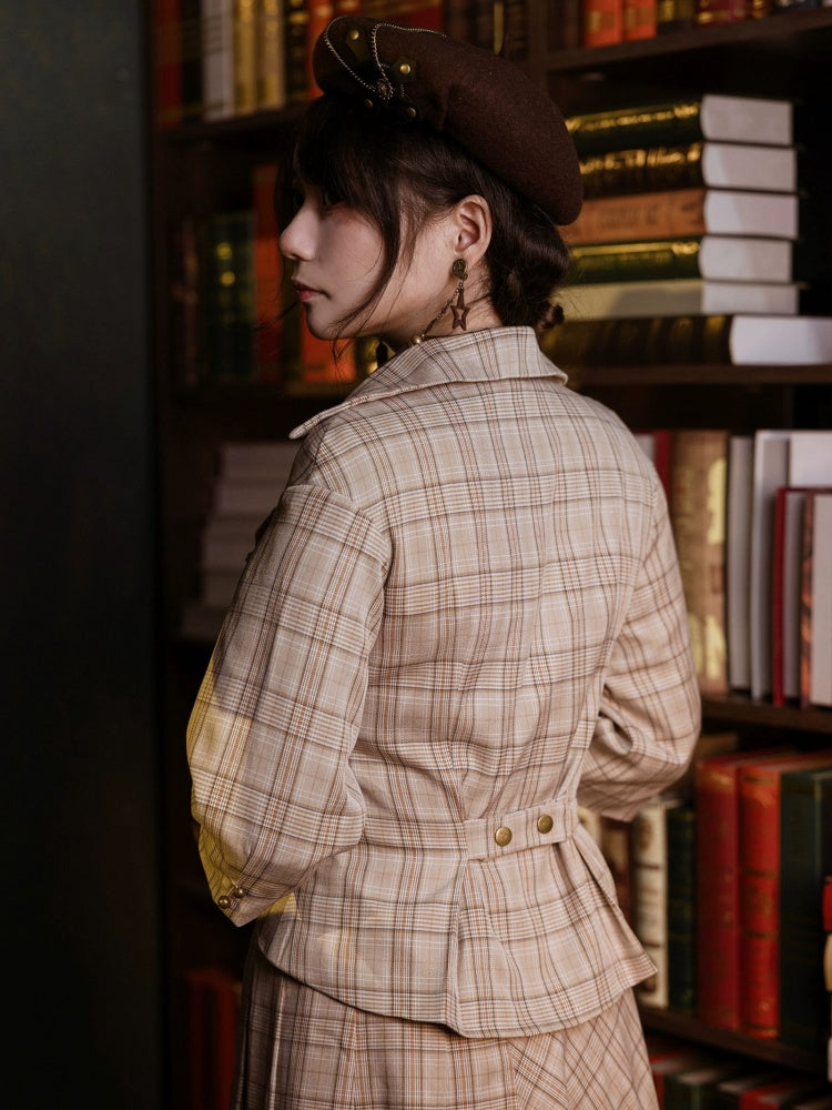 ライトブラウンのヴィンテージチェック柄ブレザー