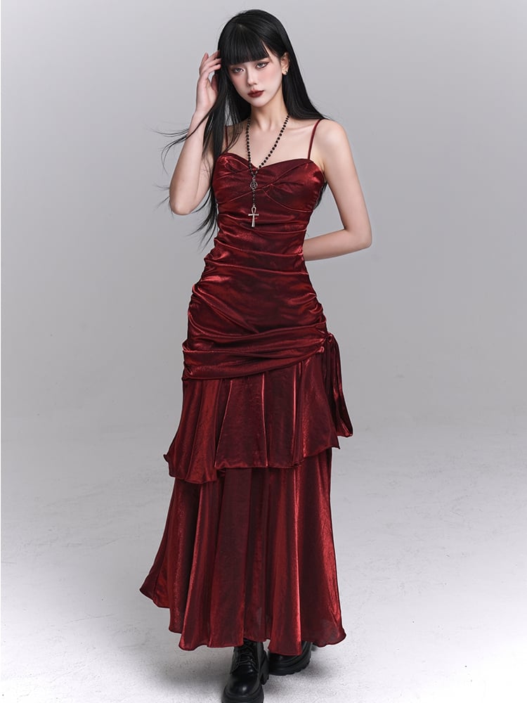 Sweetheart Neckline Ruched Design Evening Dress Gown Wine Red