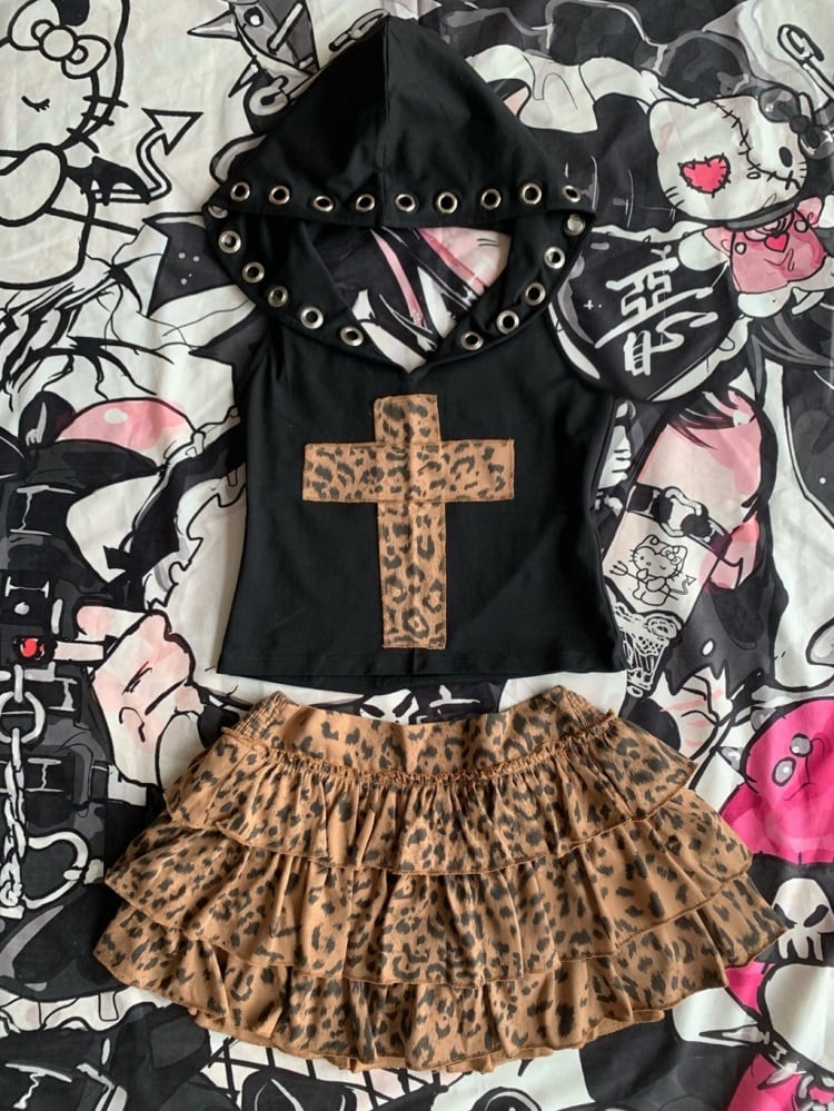 Y2K レオパード柄 ティアードスカート