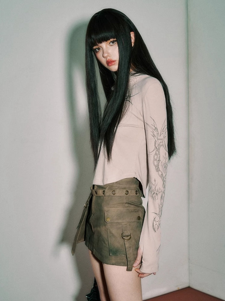 パンクロッククロススパイダーウェブキャメルサンプロテクションフード付きトップ