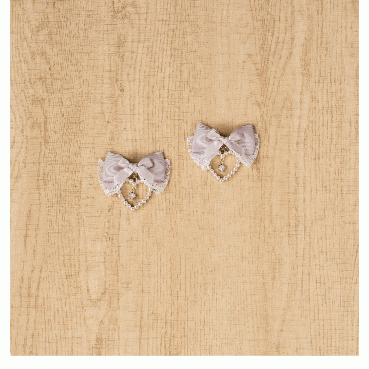 Jirai Kei Dusty Pink Beaded Moon/Heart with Bowknot Hairclips Charm