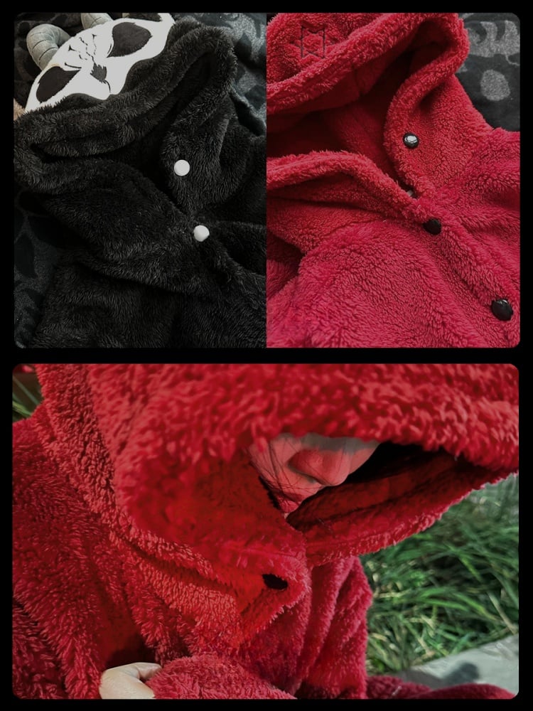 Red Devil Gothic Winter Plüsch Pyjama Nachthemd
