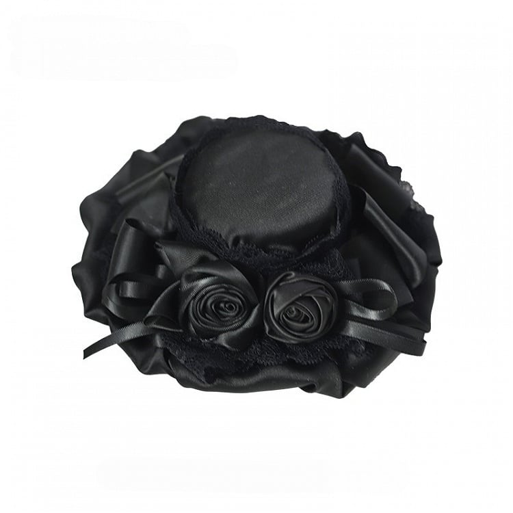 with and Mini Lace Details Satin Gothic Roses Black/White/Champagne Hat
