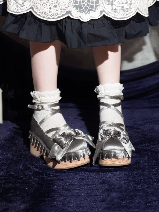 Platforms Lolita PU - Crisscross Silver Sweet Design