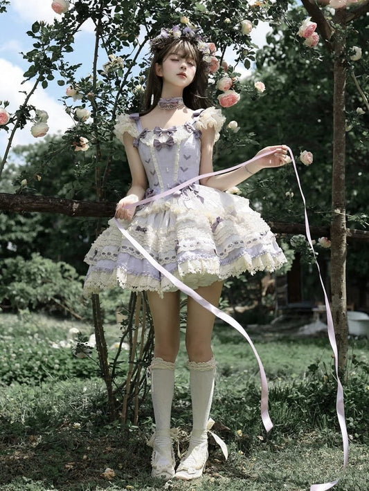 Rock Akzente Lila Kleid Taille Pullover Lolita Schleife Stäbchen Ballercore