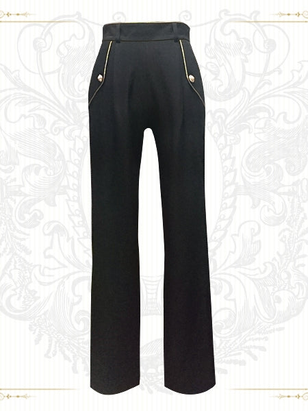 Gold-Trimming Straight-Leg Ouji Lolita Pants Black with