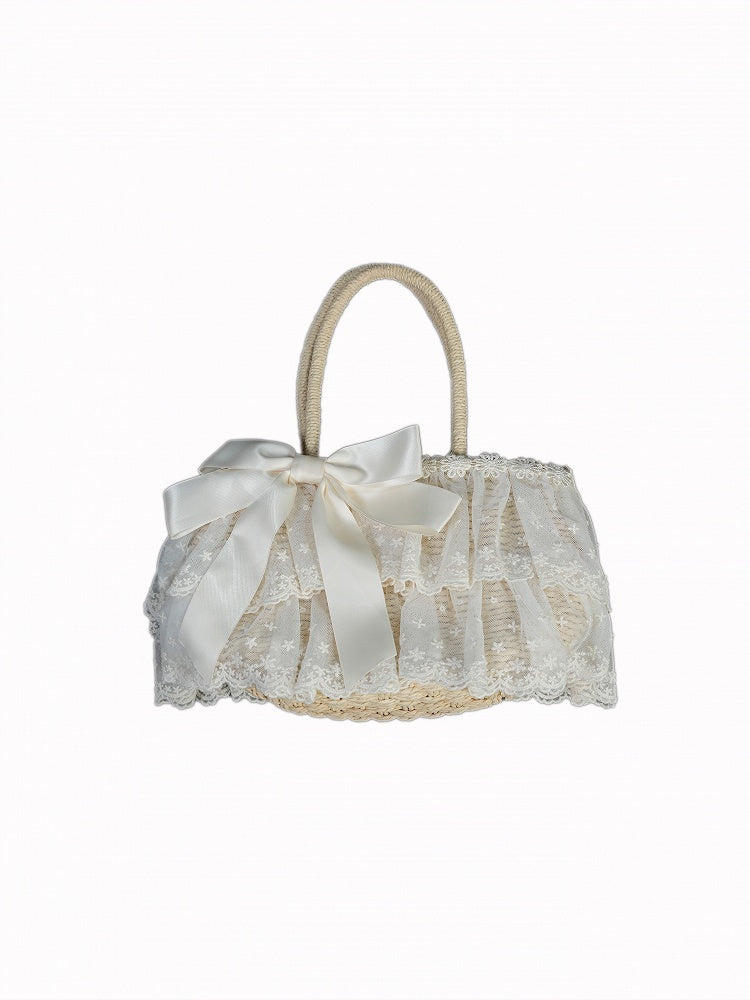 Satin Beige Woven and Handbag Lacework Bow