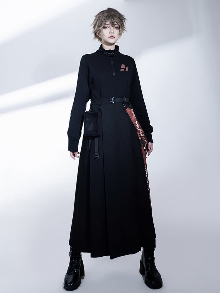 and Black Waist Cargo Straps Bag Skirt High with Slit