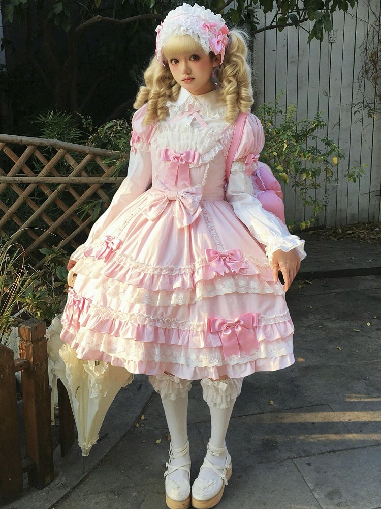 Sleeves Pink Puff Lolita Bow Old Dress Accents with Short School
