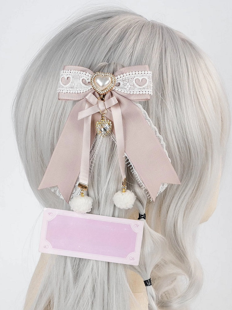 Jirai Kei Pompom Details Sweetheart Charm Schleife Haarspange