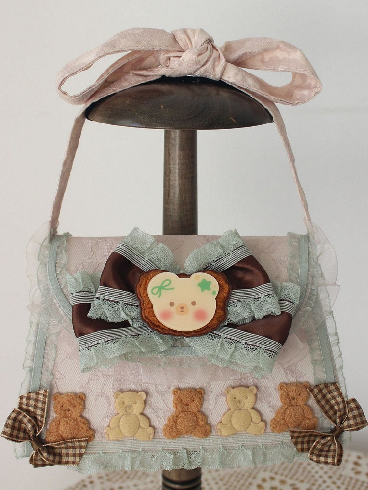 Bear Design Bowknot Details Lace Trim  Bag