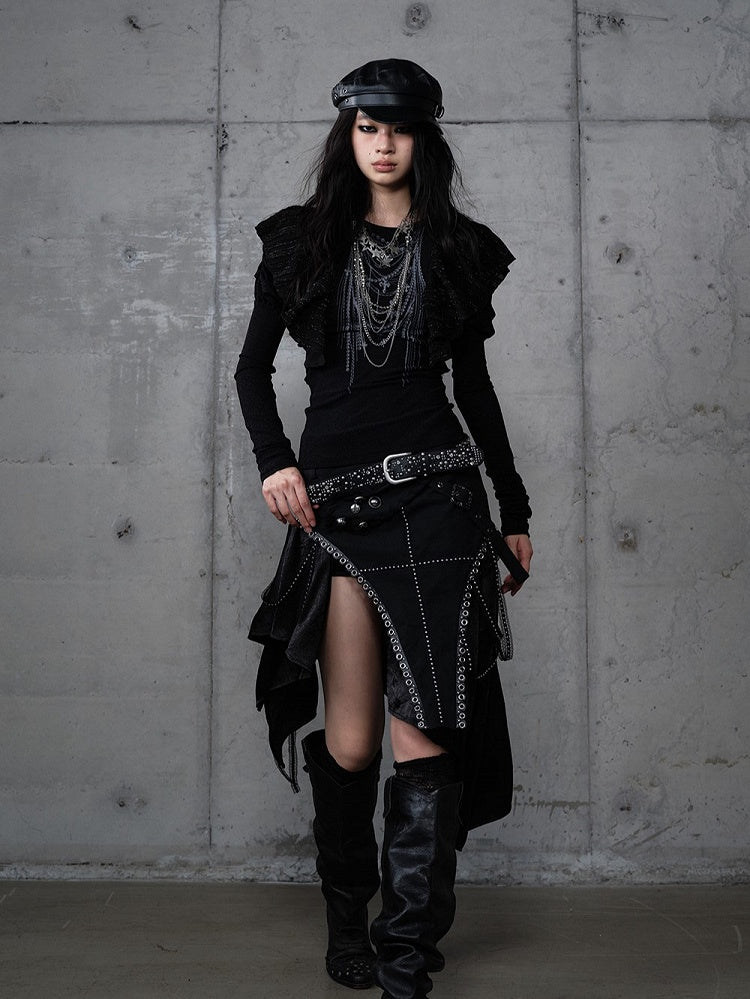 Chain Print Juliette Flutter with Black Gothic Overlays Top Punk Sleeve